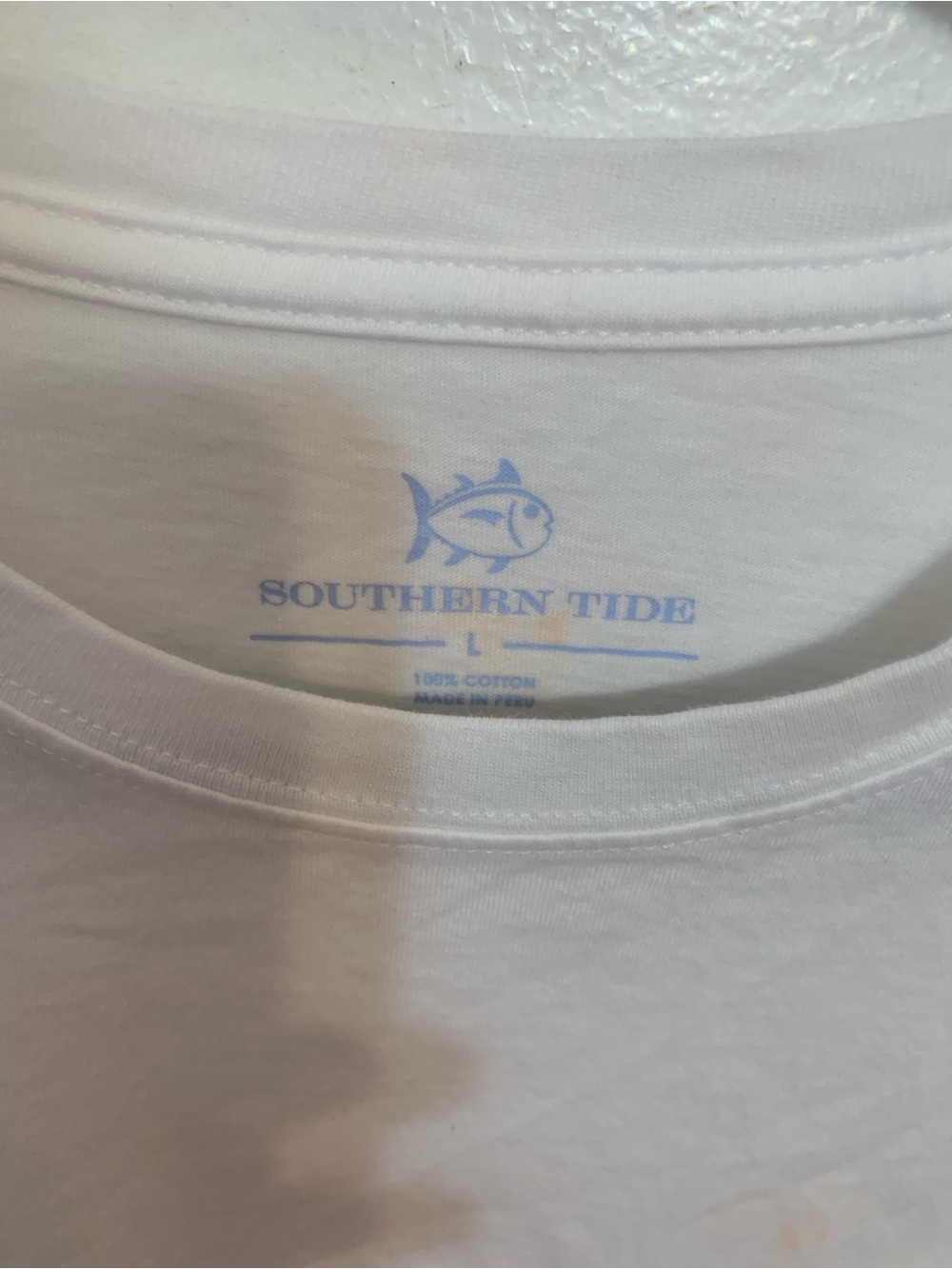 Southern Tide White Short Sleeve Crew Neck Tee with Light Blue Logo